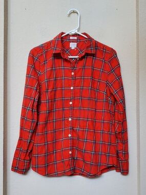 J. Crew Ladies Red Plaid Button-Down Boy Fit Shirt.  Size Small